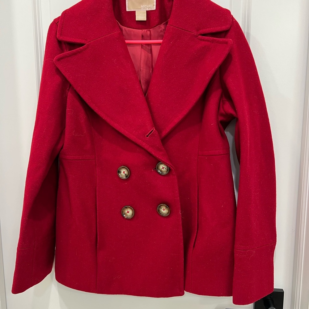 Women's Red Double-Breasted Peacoat
